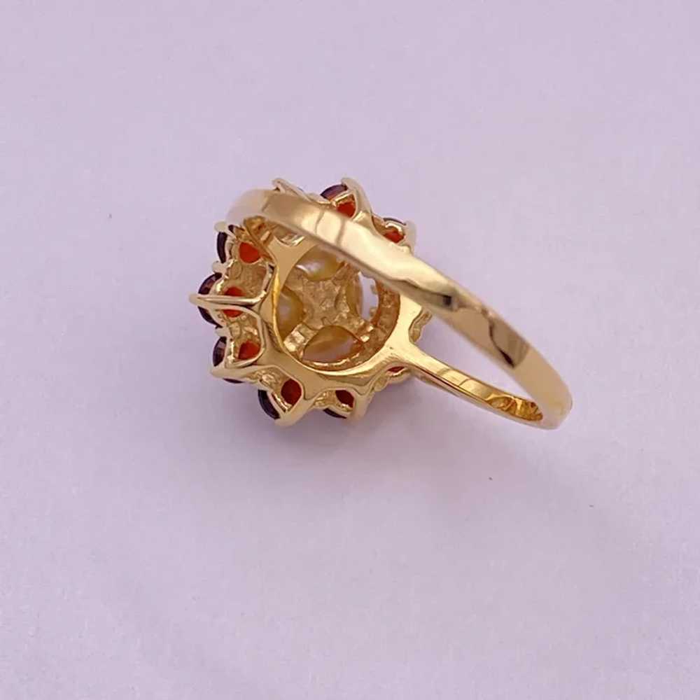 Garnet Halo Cultured Pearl Ring 18K Gold - image 7