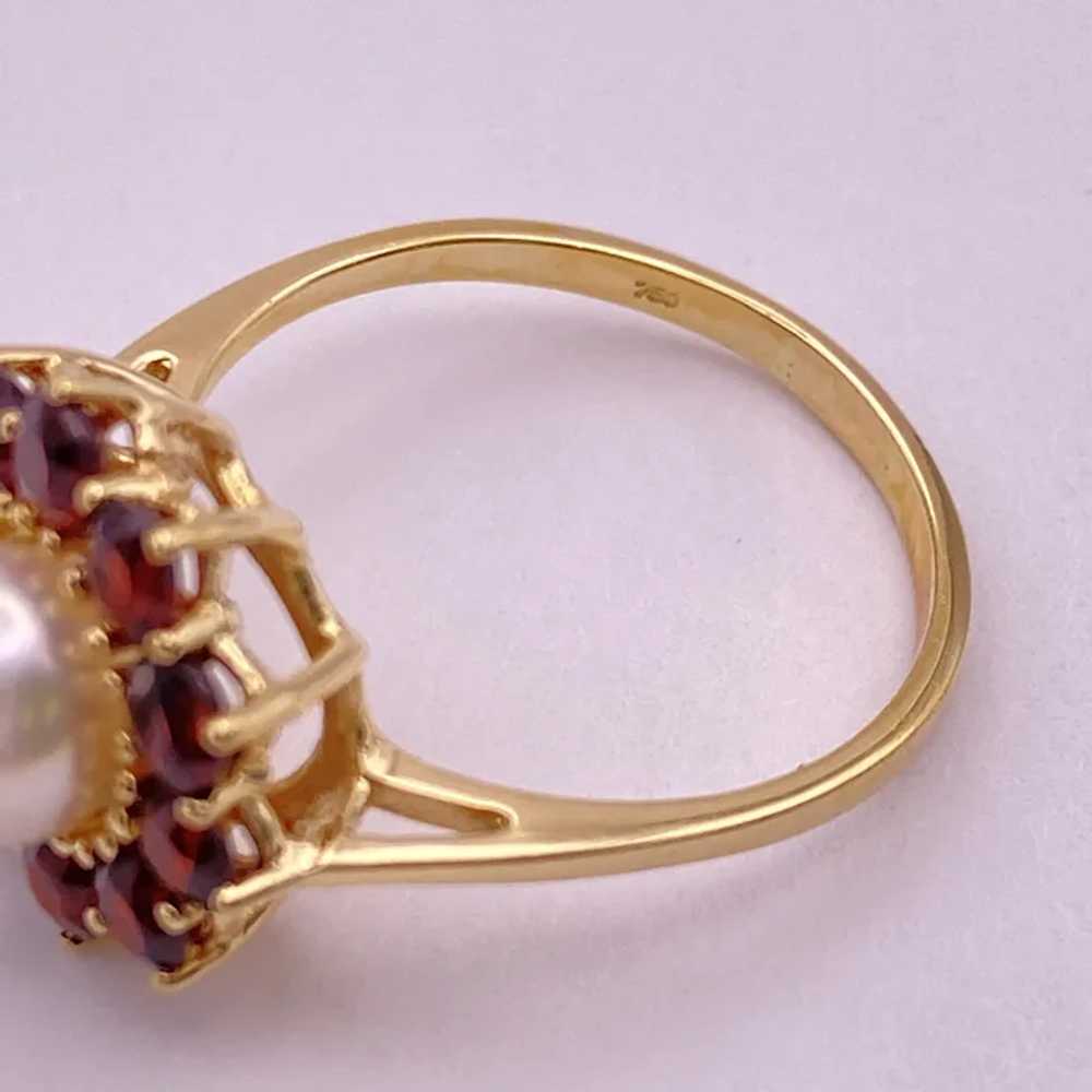 Garnet Halo Cultured Pearl Ring 18K Gold - image 8