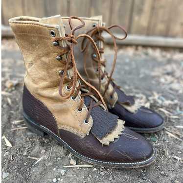 Justin Apache Brown Two Tone Roper Lace Up Cowgirl