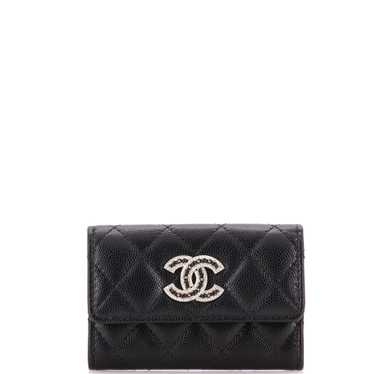 CHANEL Crystal CC Flap Card Case Quilted Caviar