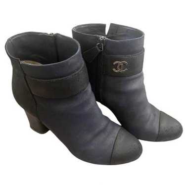 CHANEL Coco Mark Boots 37 Black Navy Shoes