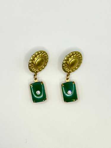 Vintage Green Glass Brass Dangles