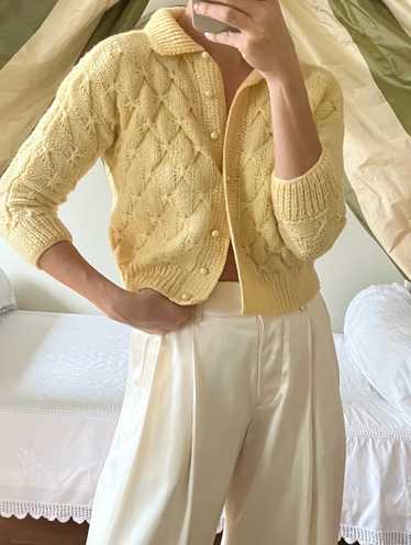 Vintage Lemon Collared Hand Knit Woven Cardigan