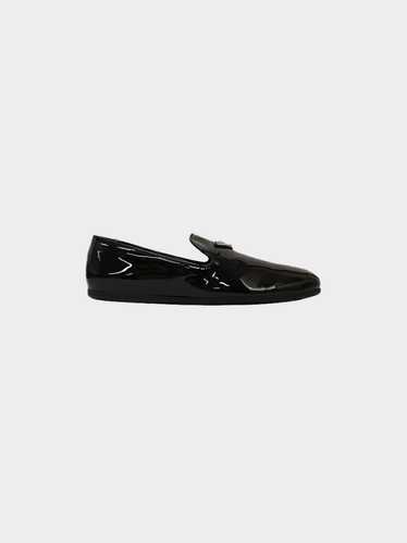 Prada 2020s Black Patent Leather Logo Loafers