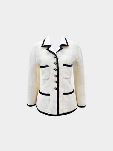 Chanel 1980s Vintage Cream and Navy Wool Blazer