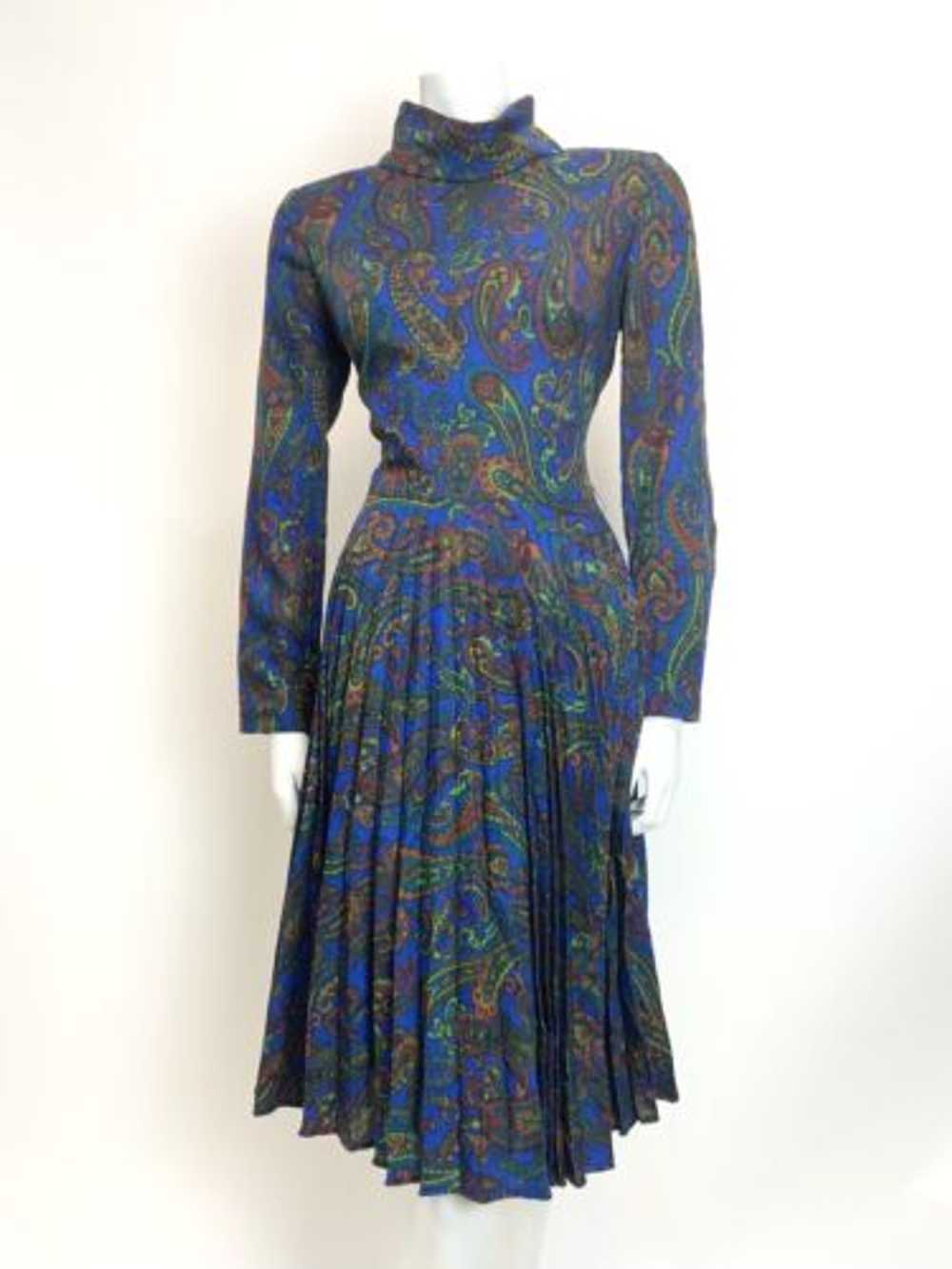 VTG 60s 70s BLUE GREEN PURPLE PSYCHEDELIC FLORAL … - image 2