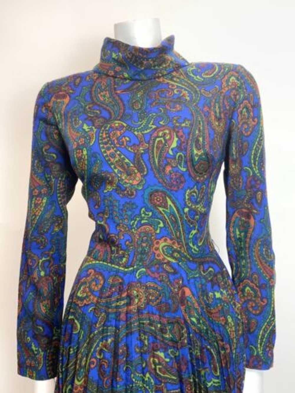 VTG 60s 70s BLUE GREEN PURPLE PSYCHEDELIC FLORAL … - image 3