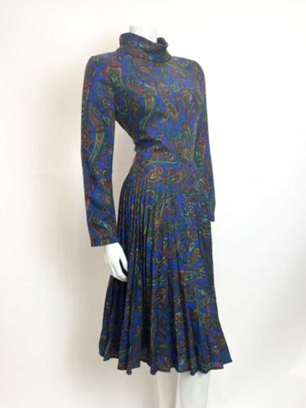 VTG 60s 70s BLUE GREEN PURPLE PSYCHEDELIC FLORAL … - image 5