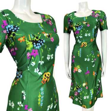 VINTAGE 60s 70s GREEN PURPLE BLACK FLORAL DAISY M… - image 1