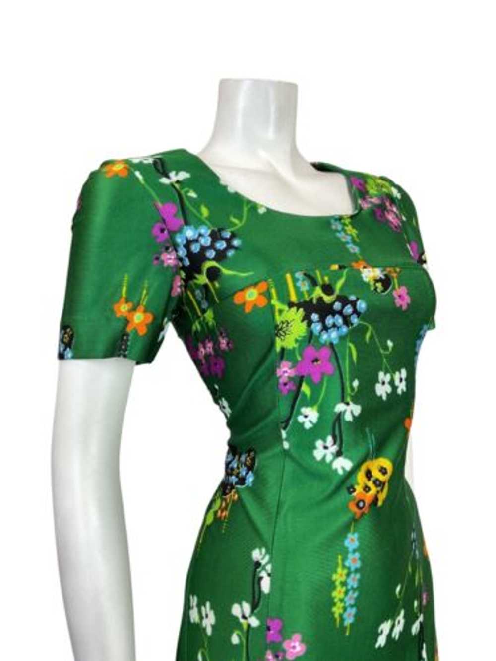 VINTAGE 60s 70s GREEN PURPLE BLACK FLORAL DAISY M… - image 4