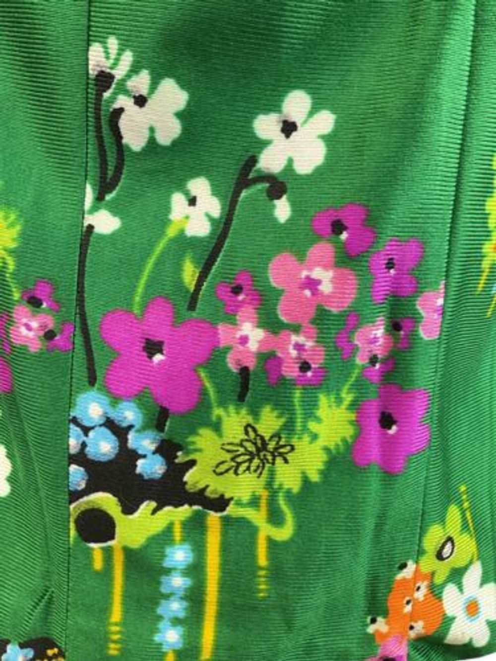 VINTAGE 60s 70s GREEN PURPLE BLACK FLORAL DAISY M… - image 7