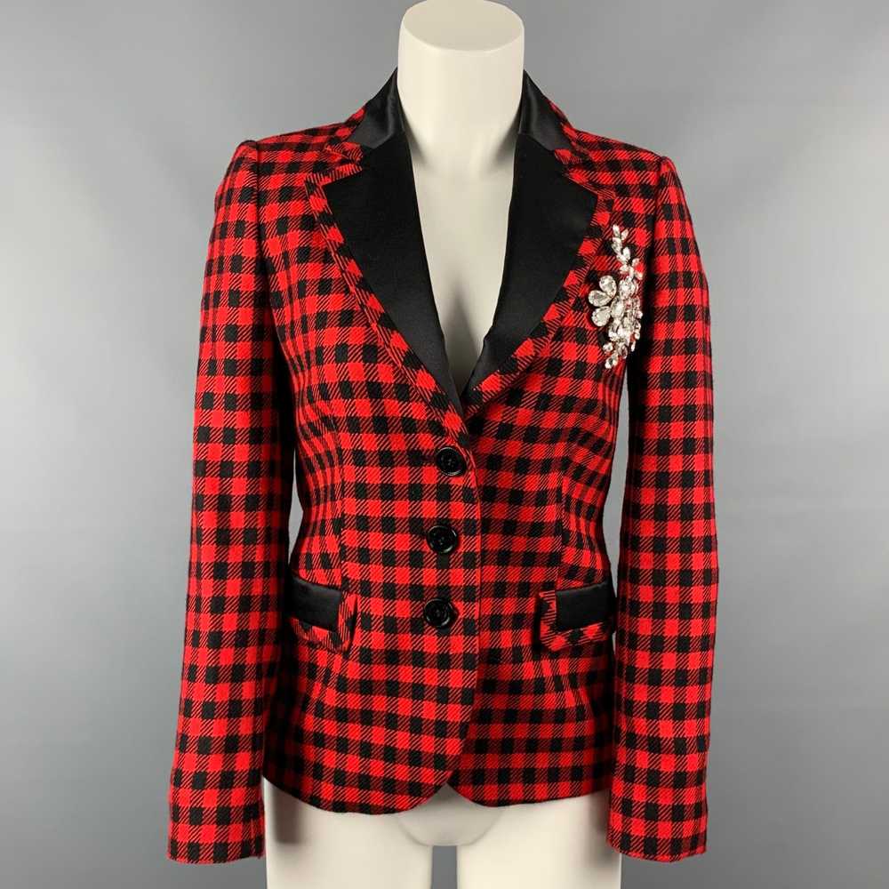 Moschino LOVE Red & Black Gingham Wool Rhinestone… - image 1