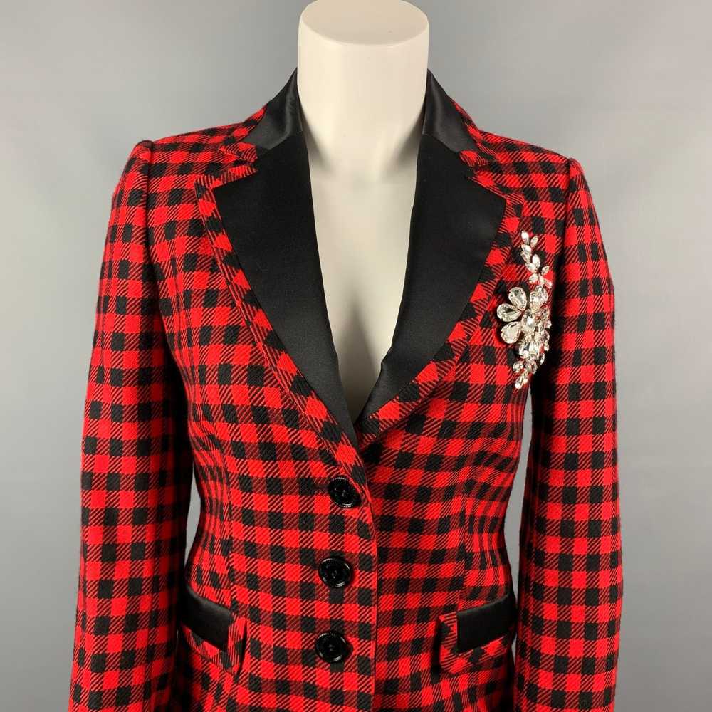 Moschino LOVE Red & Black Gingham Wool Rhinestone… - image 2