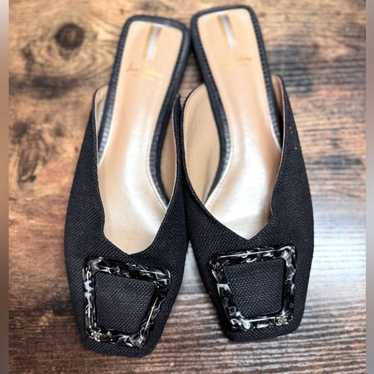 Sam Edelman Black Linen Buckle Mules size 7.5