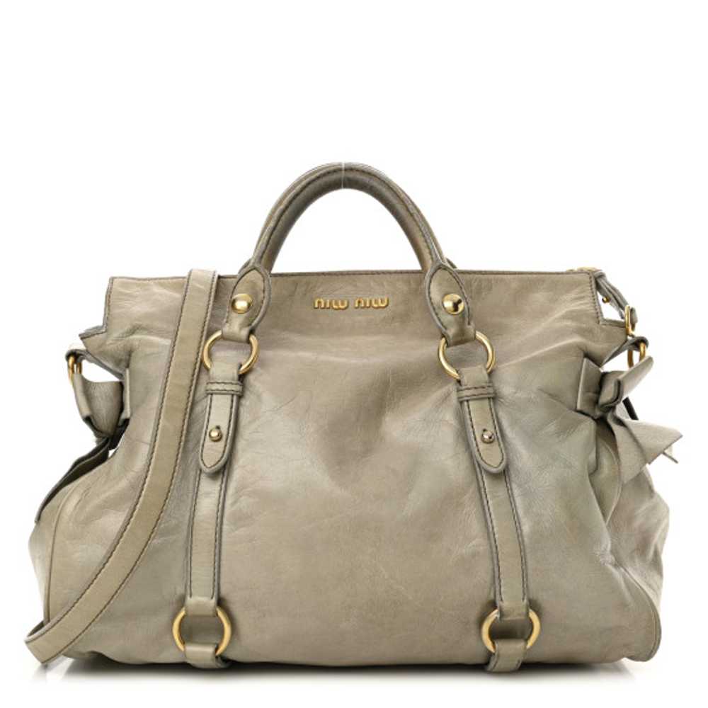 MIU MIU Vitello Lux Medium Bow Bag Grey - image 1