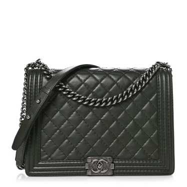 CHANEL Lambskin Quilted Medium Boy Flap Green