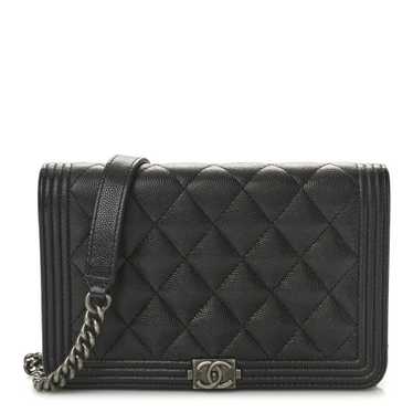 CHANEL Caviar Quilted Boy Wallet On Chain WOC Blac