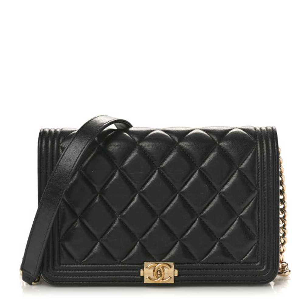 CHANEL Lambskin Quilted Boy Wallet On Chain WOC B… - image 1