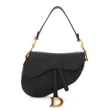 CHRISTIAN DIOR Grained Calfskin Saddle Bag Black