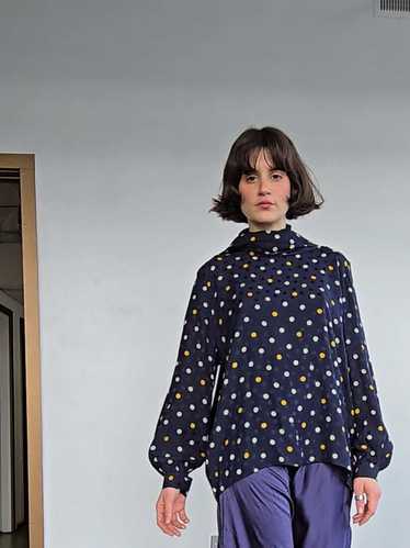 Valentino Dotted Silk Blouse - Blue/Marigold