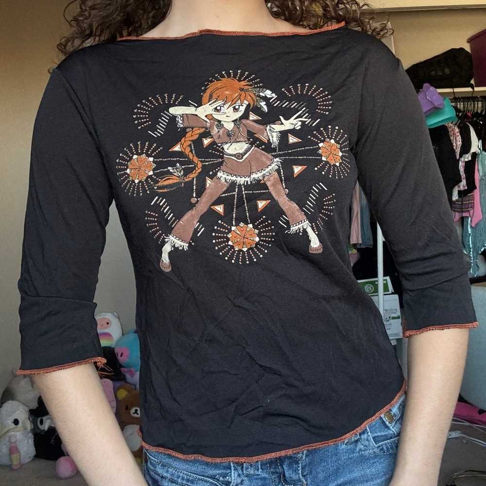 Y2k anime manga girl graphic black top - image 2