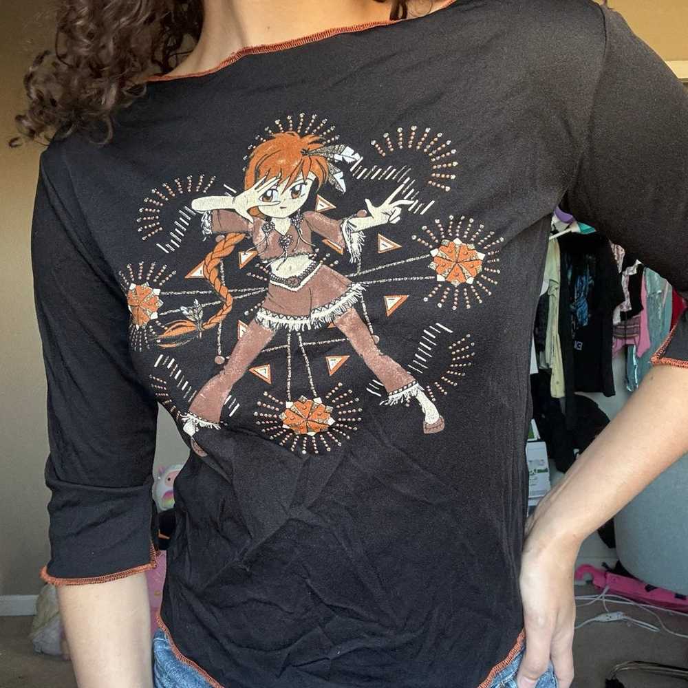 Y2k anime manga girl graphic black top - image 3