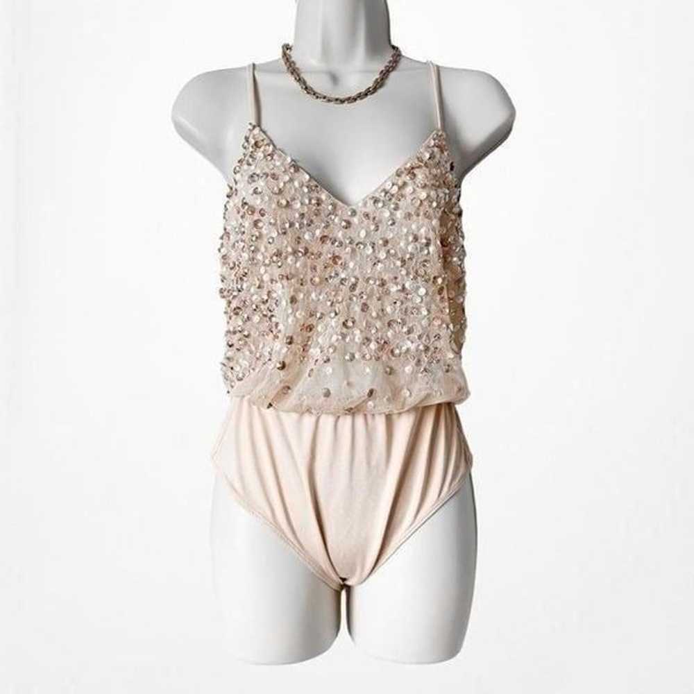 ASOS Beige Beaded Sequin Cami Bodysuit Top Size X… - image 3