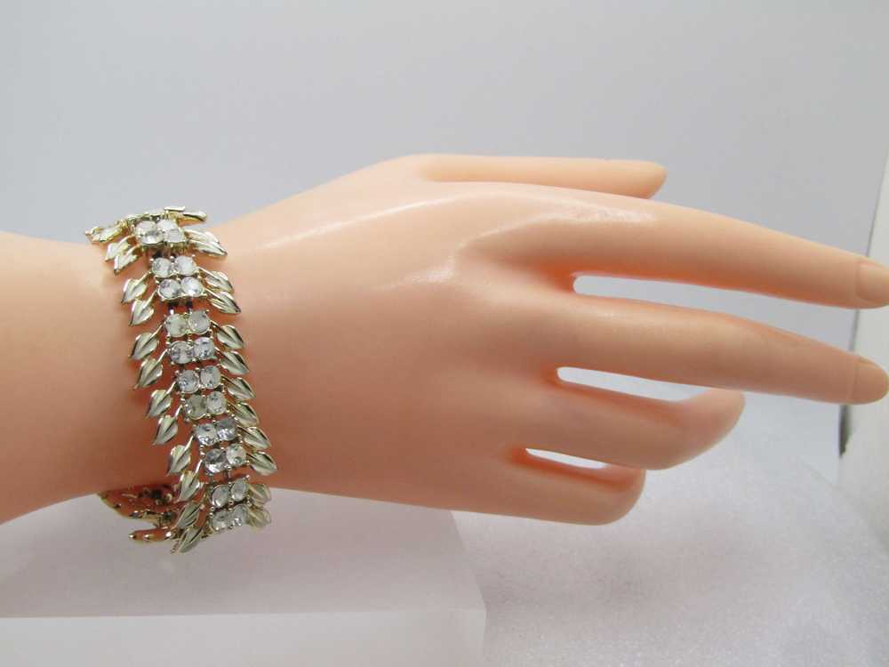 Vintage Coro White Rhinestone & Leaf Bracelet, 7.… - image 5