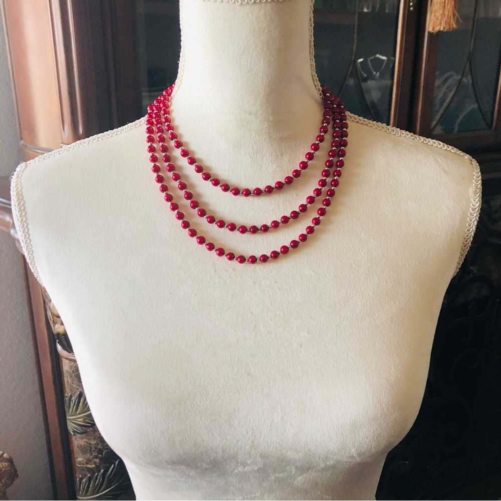 Handmade Handcrafted triple strand red Pearl genu… - image 9