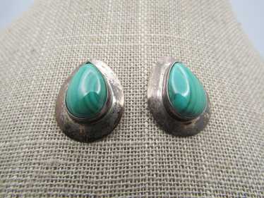 Vintage Sterling Southwestern Malachite Earrings,… - image 1