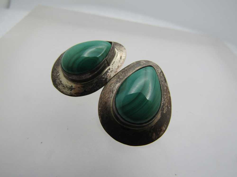 Vintage Sterling Southwestern Malachite Earrings,… - image 4