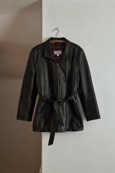 Y2K BLACK LEATHER WRAP JACKET