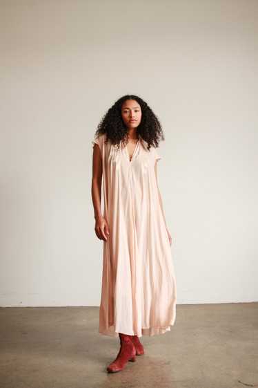 1920s Blush Silk Charmeuse Embroidered Dress