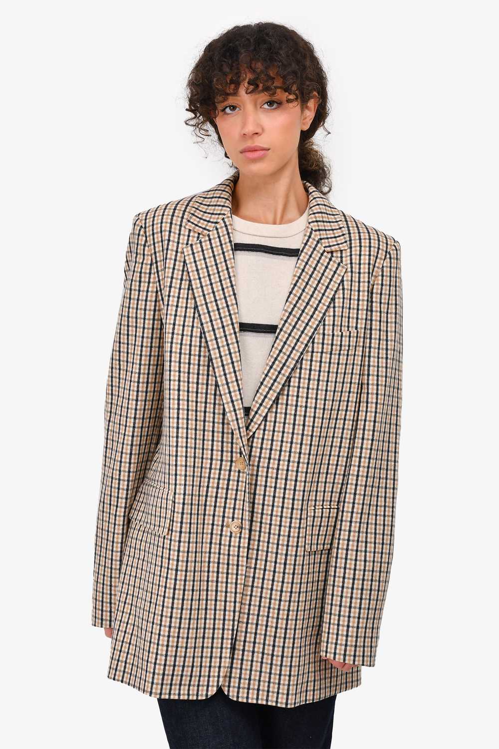 Max Mara Beige/Black Check Virgin Wool Blazer Siz… - image 1