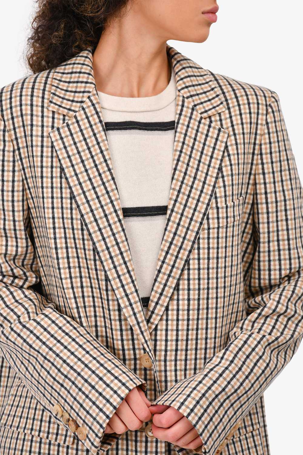 Max Mara Beige/Black Check Virgin Wool Blazer Siz… - image 2