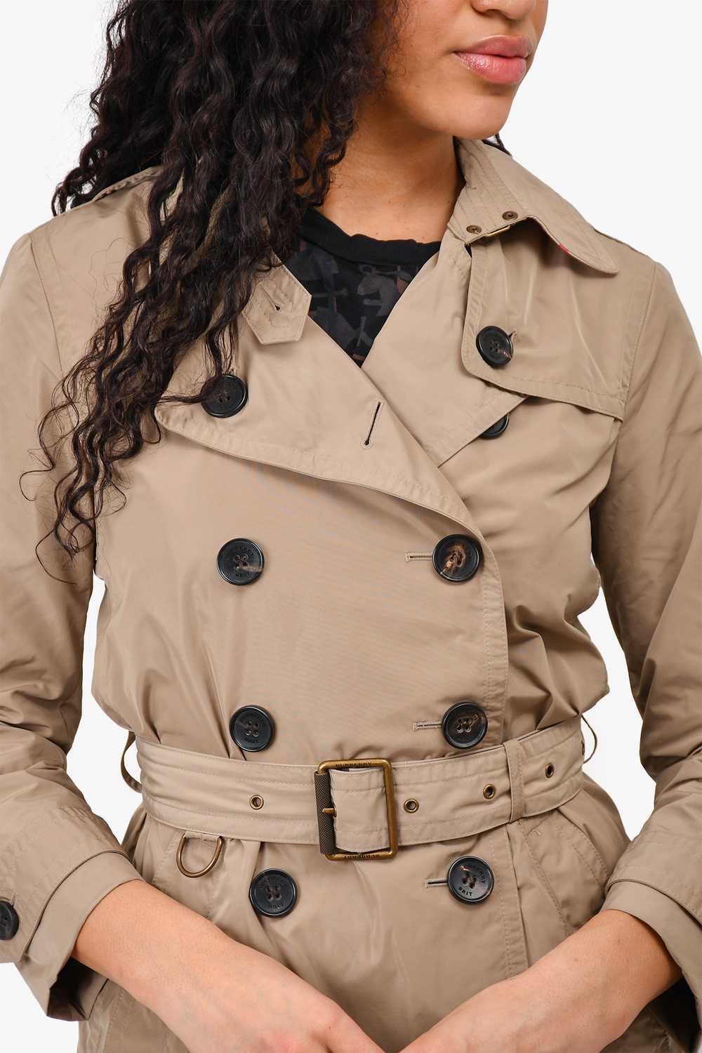 Burberry Brit Khaki Nylon Short Trench Coat Size 4 - image 2