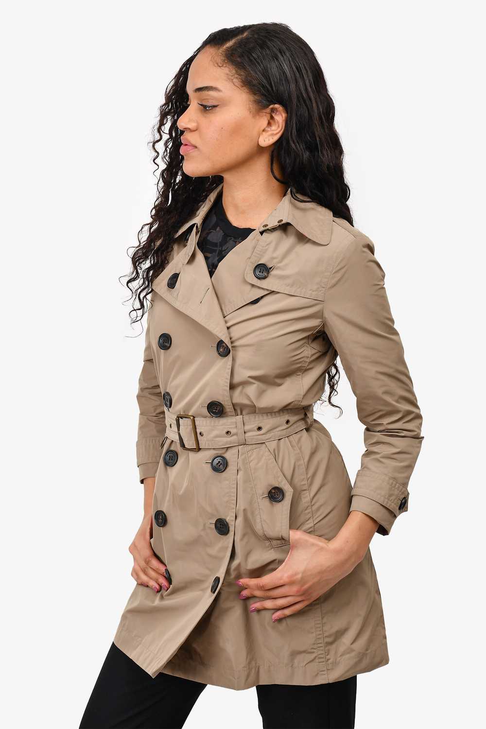 Burberry Brit Khaki Nylon Short Trench Coat Size 4 - image 3