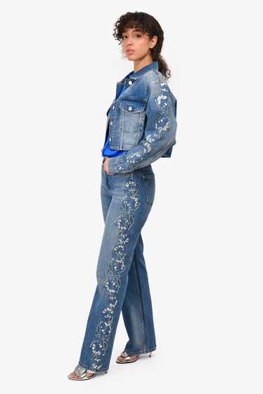 Maje Light Blue Crystal Embellished Cropped Denim 