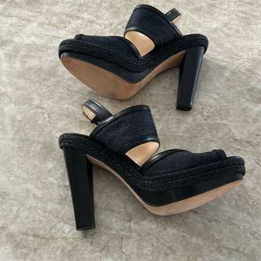 COACH Peep Toe Denim Heels