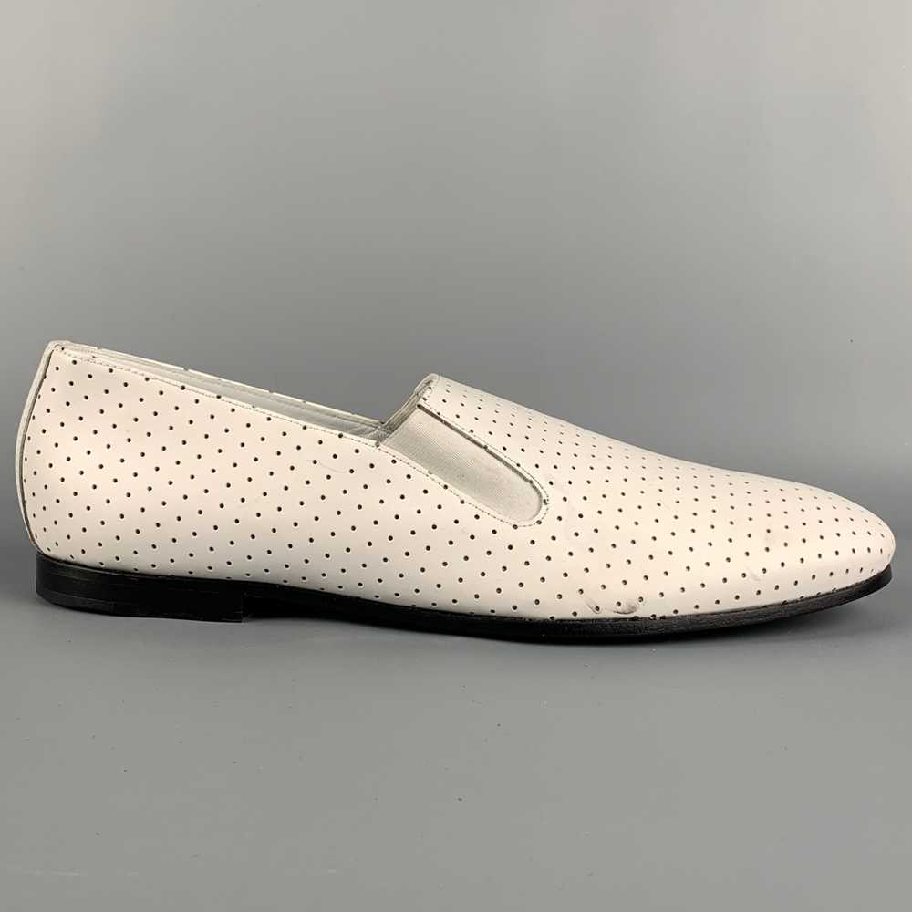 Paul Smith White Perforated Leather Slip On Loafe… - image 1