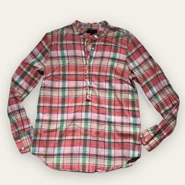 J. Crew plaid checkered red & green henley shirt … - image 1