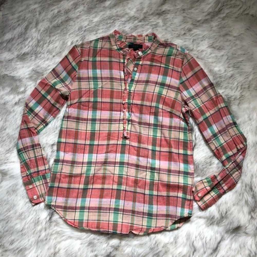 J. Crew plaid checkered red & green henley shirt … - image 2