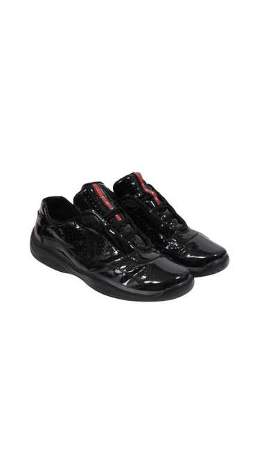 Prada Americas Cup Perforated Patent Black Leather