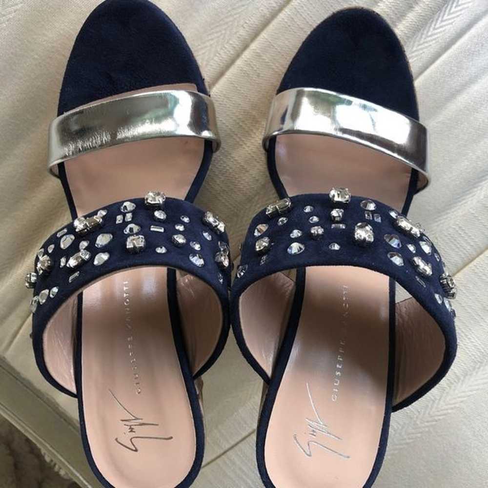 Giuseppe Zanotti Navy Suede / Rhinestone Sandals - image 10