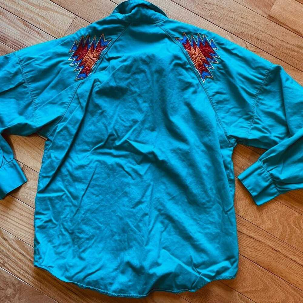 Vintage Wrangler Shirt Womens Sz Med Teal Turquoi… - image 2