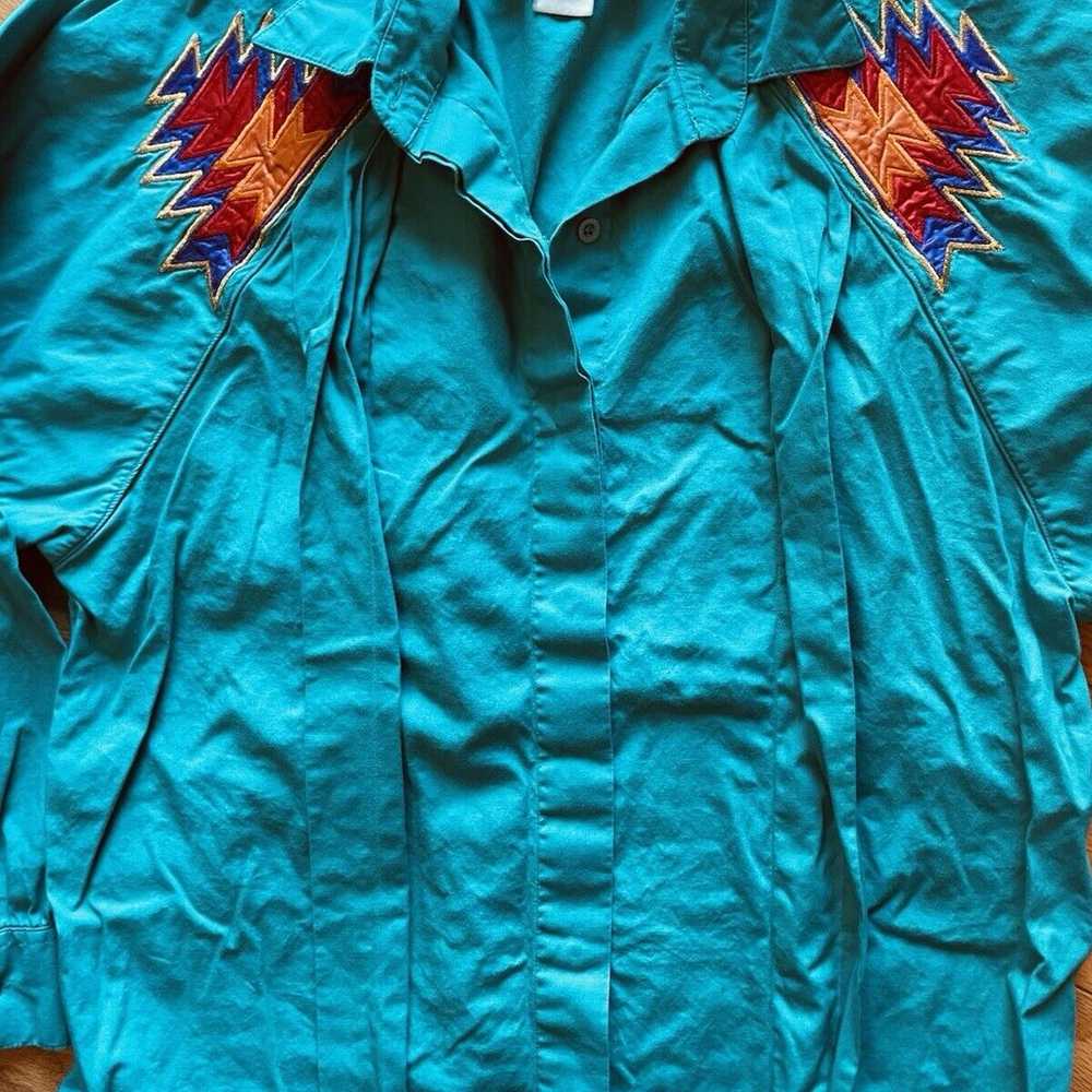 Vintage Wrangler Shirt Womens Sz Med Teal Turquoi… - image 8