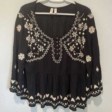 Meadow Rue Anthropologie Women's Black White Embr… - image 1