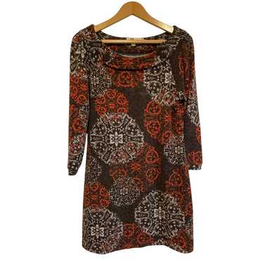 Aryeh long sleeve sweater dress brown orange flor… - image 1