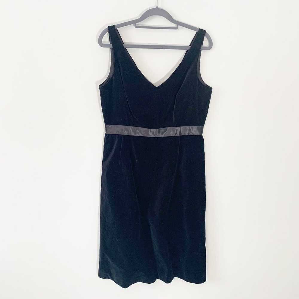 J. Crew black velvet deep front and back v-neck f… - image 1