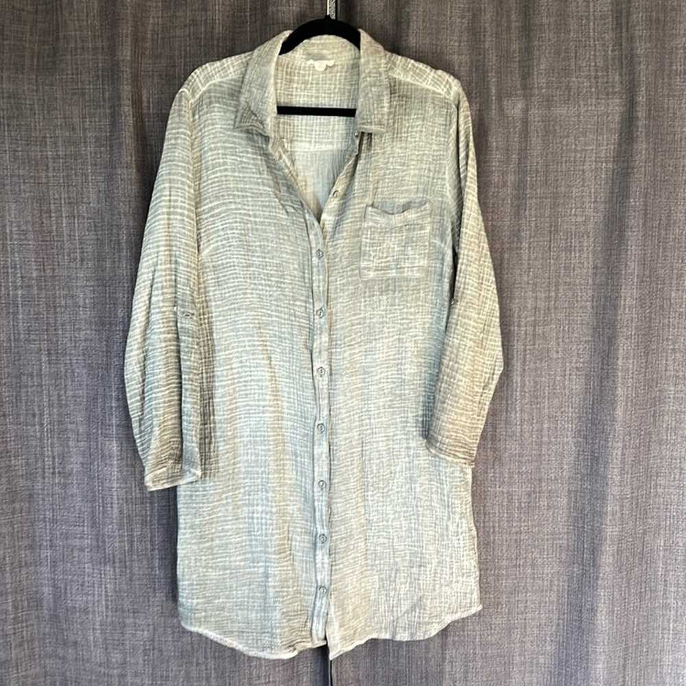 Tribal jeans green gauze cotton dress button down… - image 1